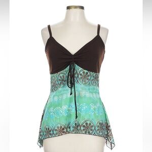 Brown and Turquoise Sleeveless Top